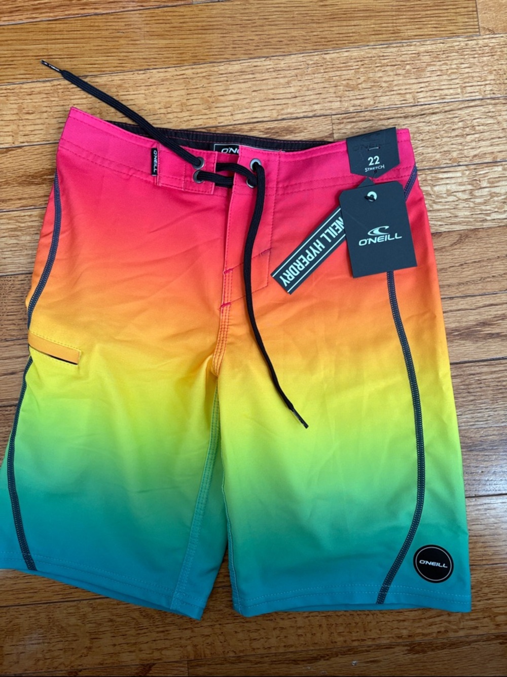 O'Neill Boys Pink Orange Yellow Green Gradient Swim Board Shorts